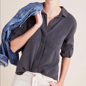 Grey Oversized Button Down Blouse